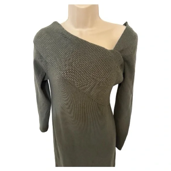 Line & Dot Olive Off-Shoulder Ribbed Knit Bodycon Midi Dress Women’s L - Picture 4 of 5